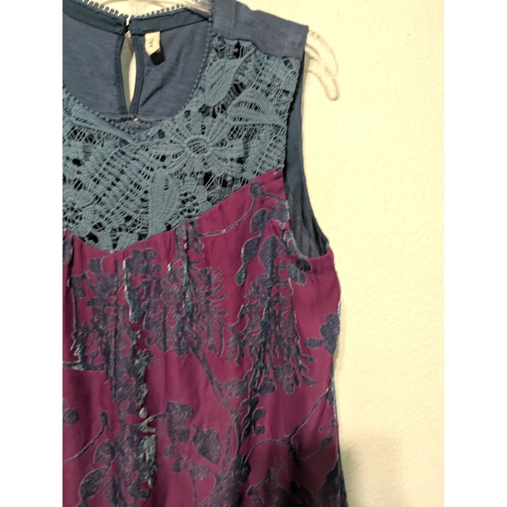 Tiny Anthropologie Lace Burnout Velvet Mixed Media Sleeveless Top Purple Blue‎ L - Picture 7 of 16